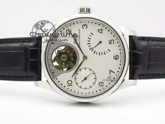 MIROTIME 0601 Breathable Portuguese Tourbillon Mystere SS TF Best Edition White Dial on Black Croc Leather Strap 7384